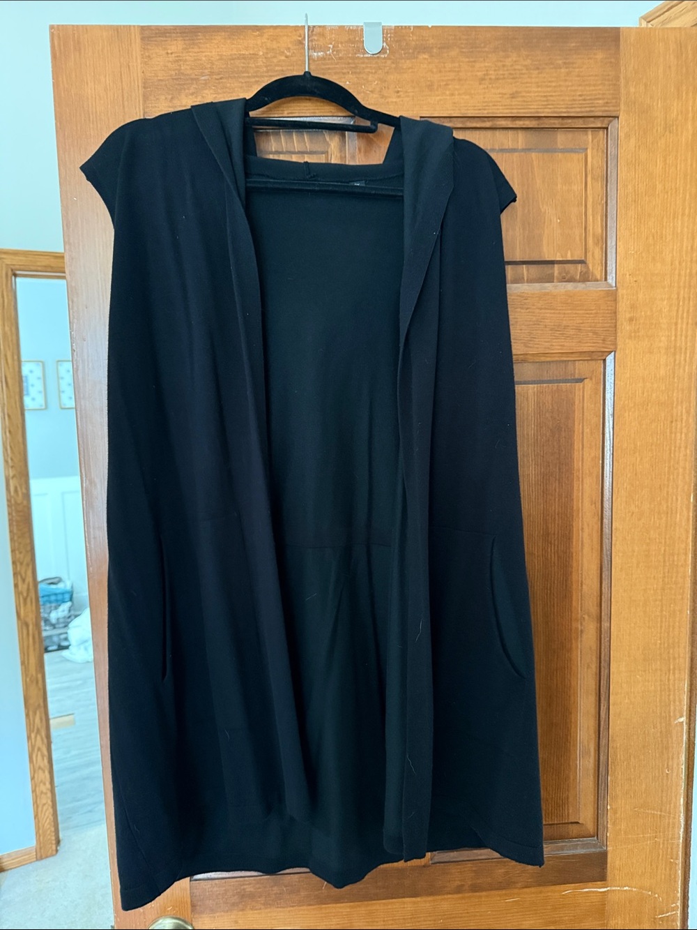 Black Hooded Open-Front Women's Sweater